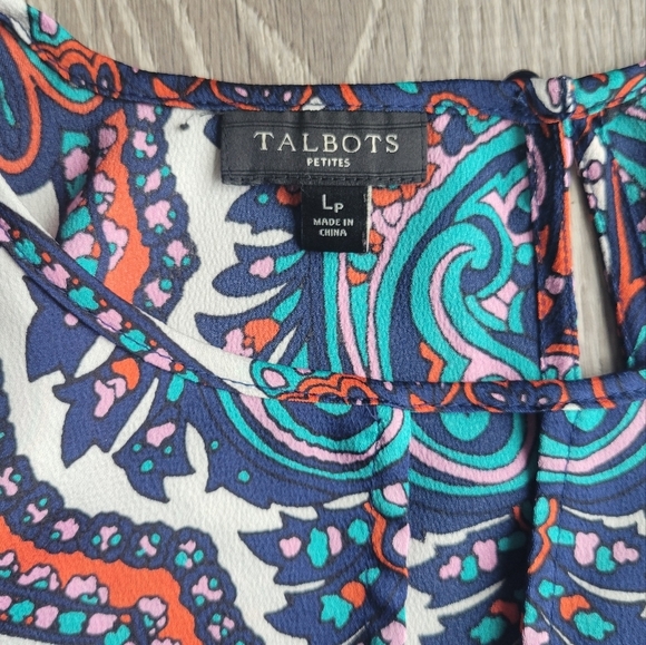 Talbots, Large Petite,‎ Paisley, Keyhole, Ruffle Sleeve Blouse, Blue and Red - Picture 2 of 5